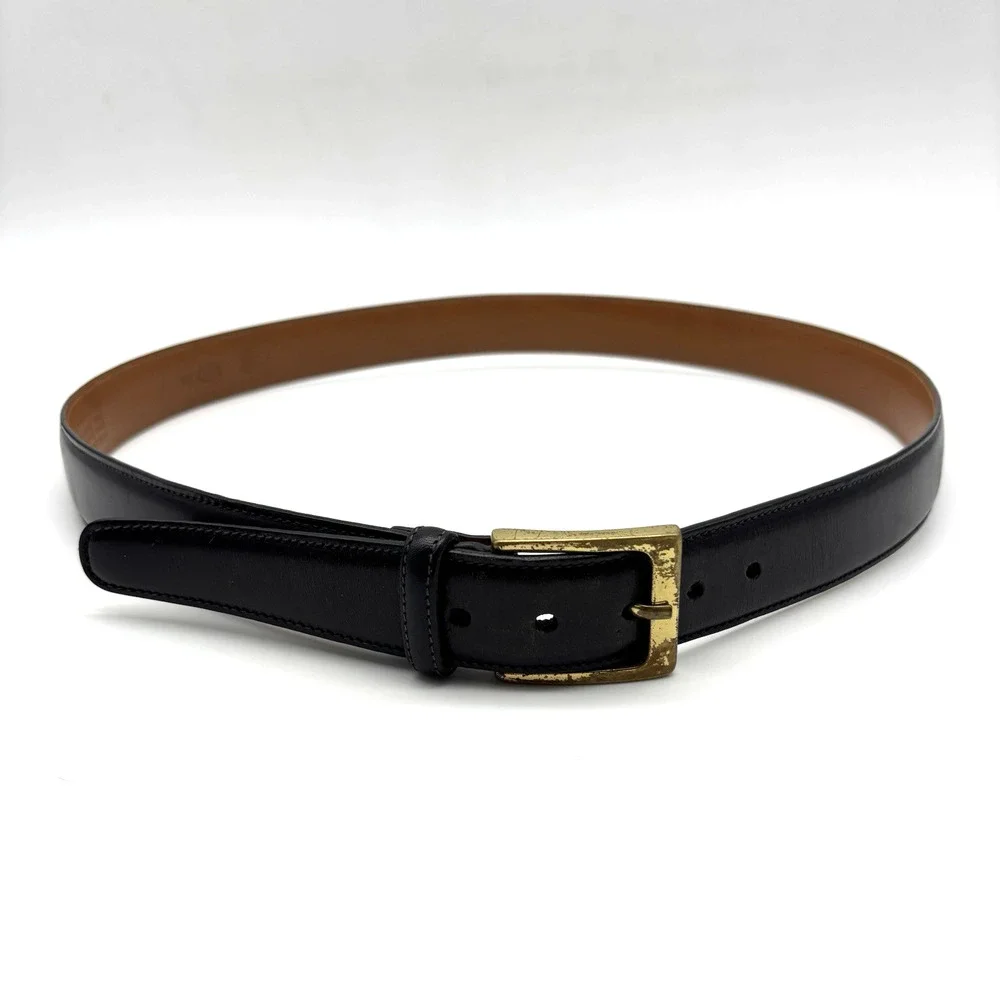 Vintage Trafalgar 1716 Cortina Black Leather Bass Buckle Belt 36 Handmade in USA